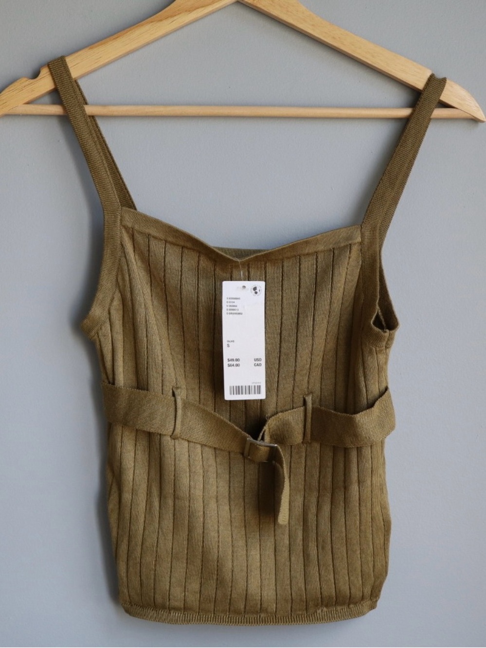 Silence + Noise Olive Ribbed Belted Tank Top